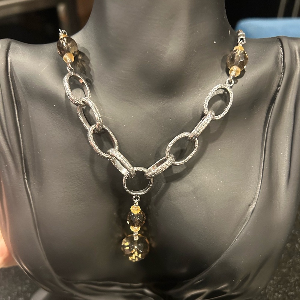Smoky Quartz Necklace in 925 Silver, Designer Silpada, Estate Jewelry, w#1768